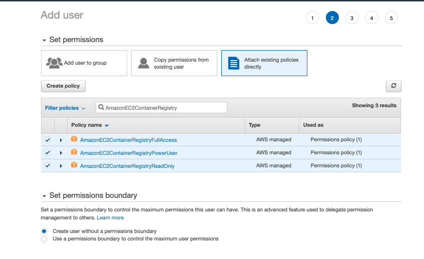 Setting user permissions