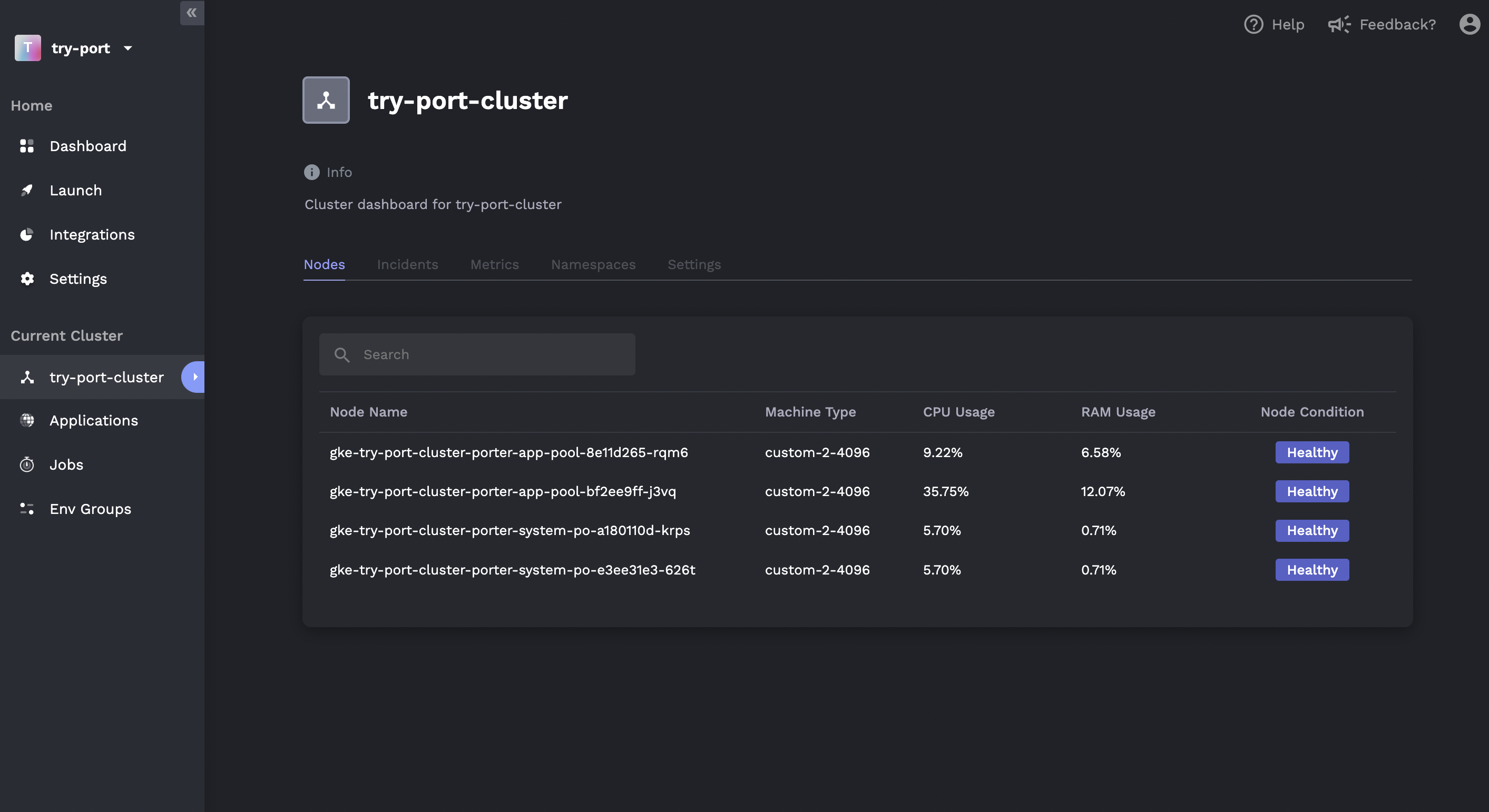 Cluster Dashboard