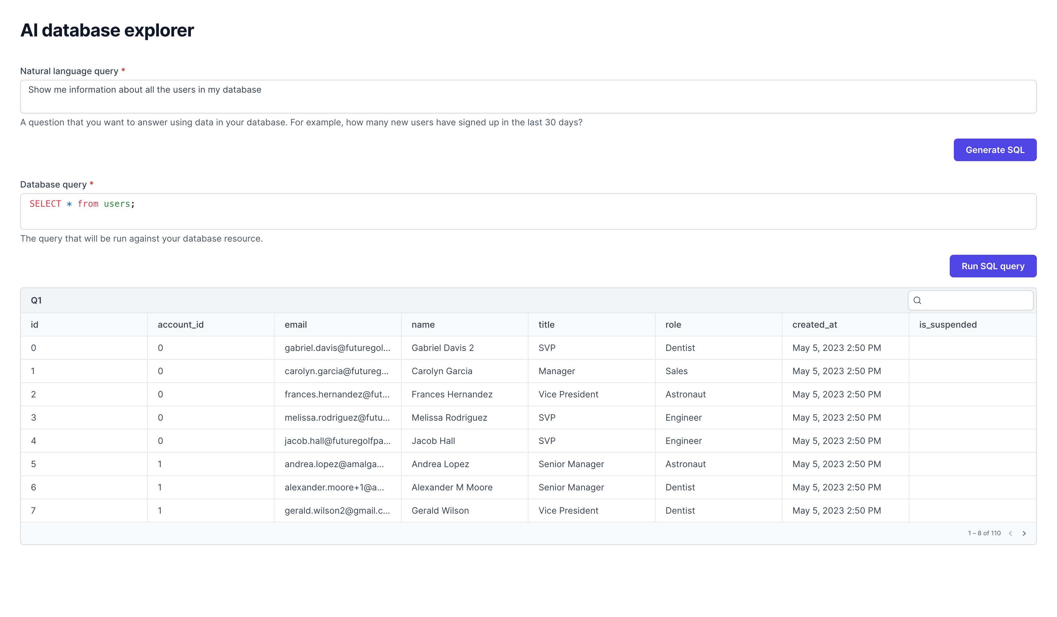AI database explorer