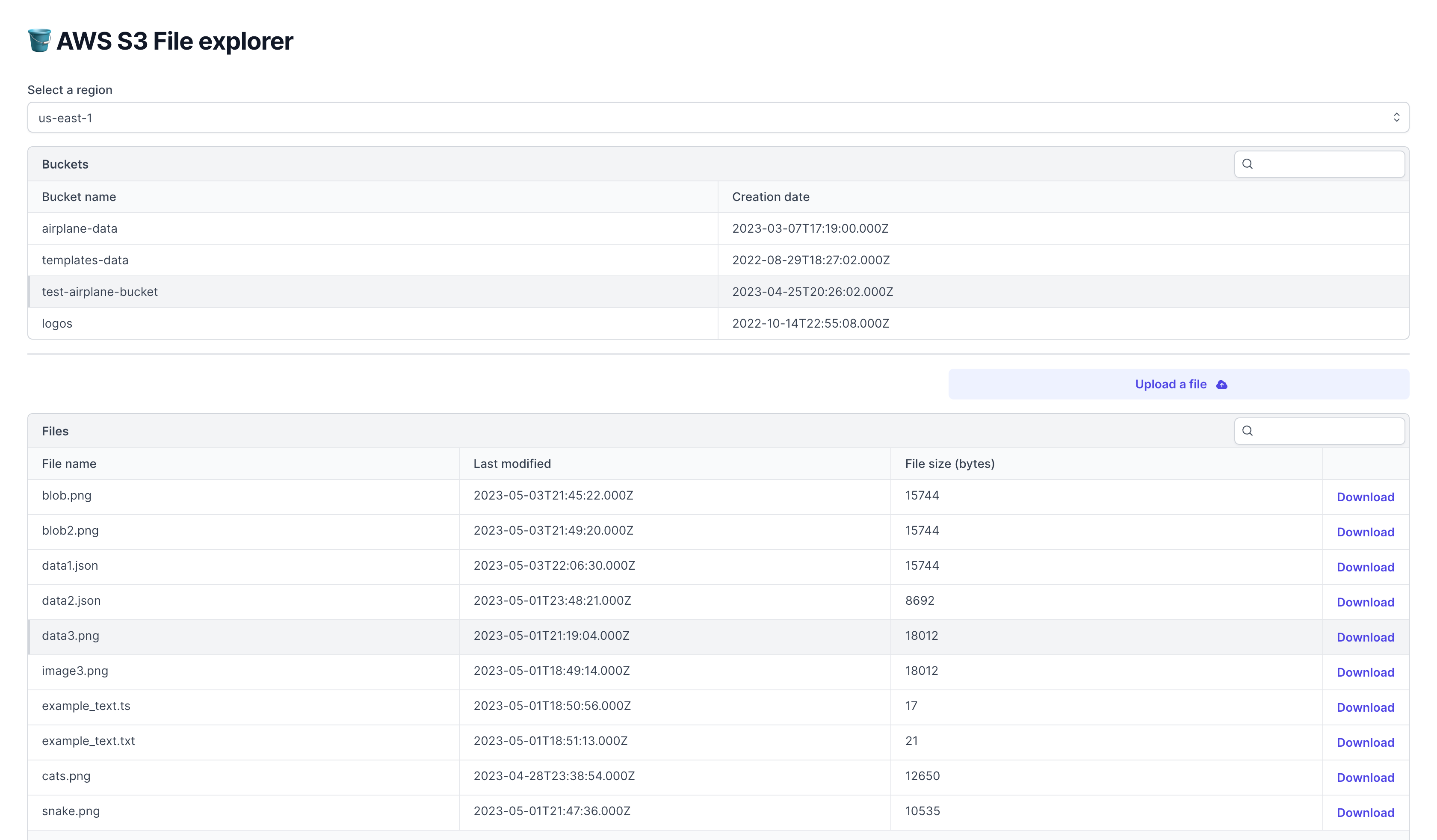 Template for AWS S3 File Explorer