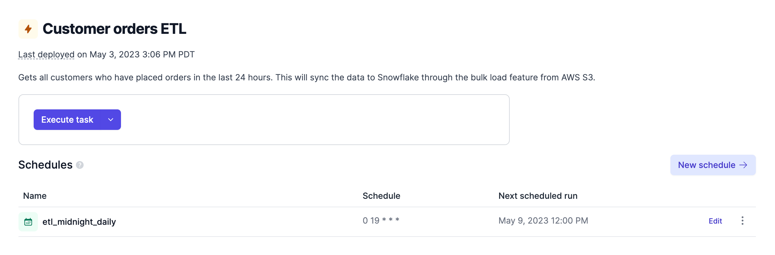 Template for Customer orders ETL