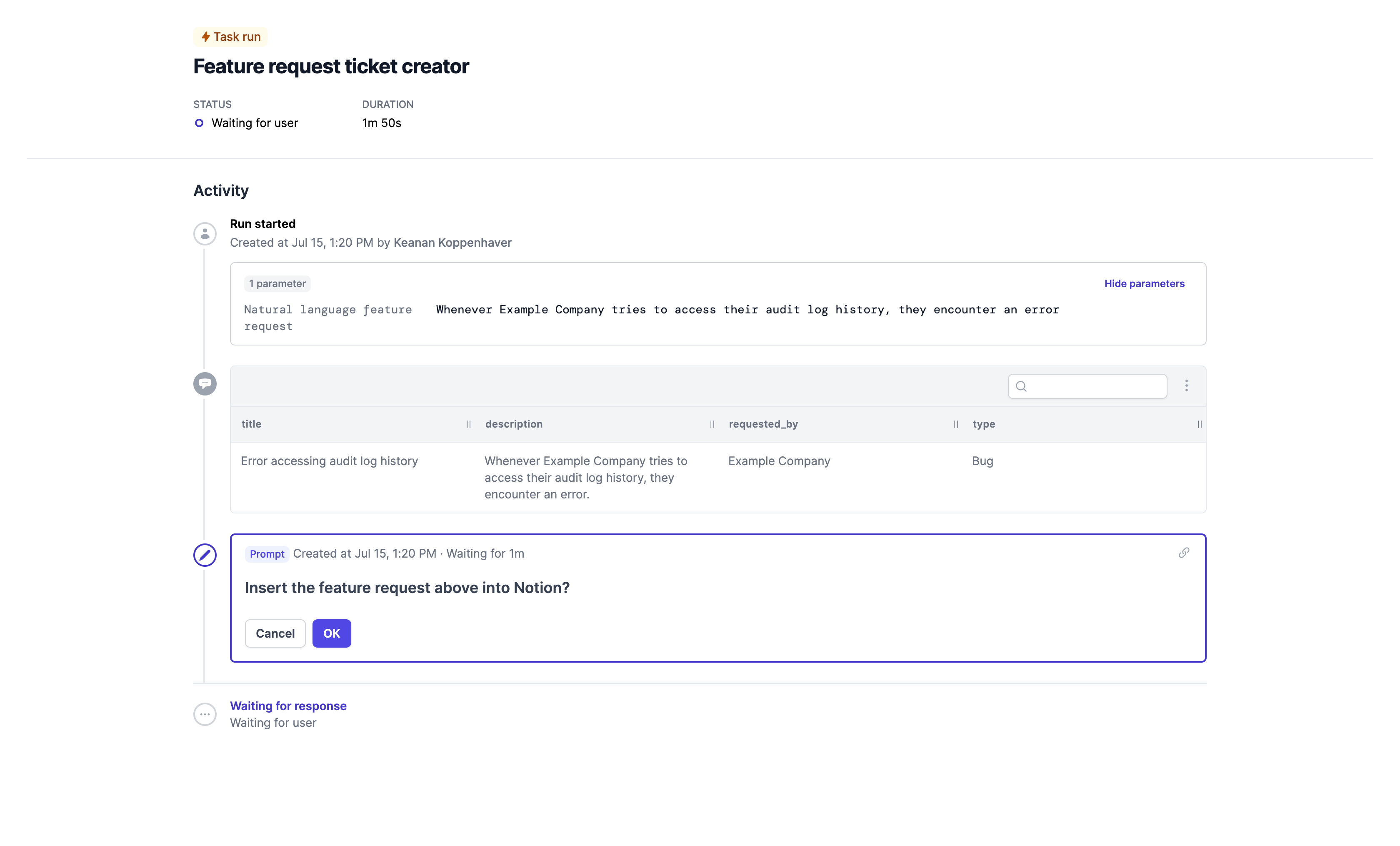 Feature request ticket creator