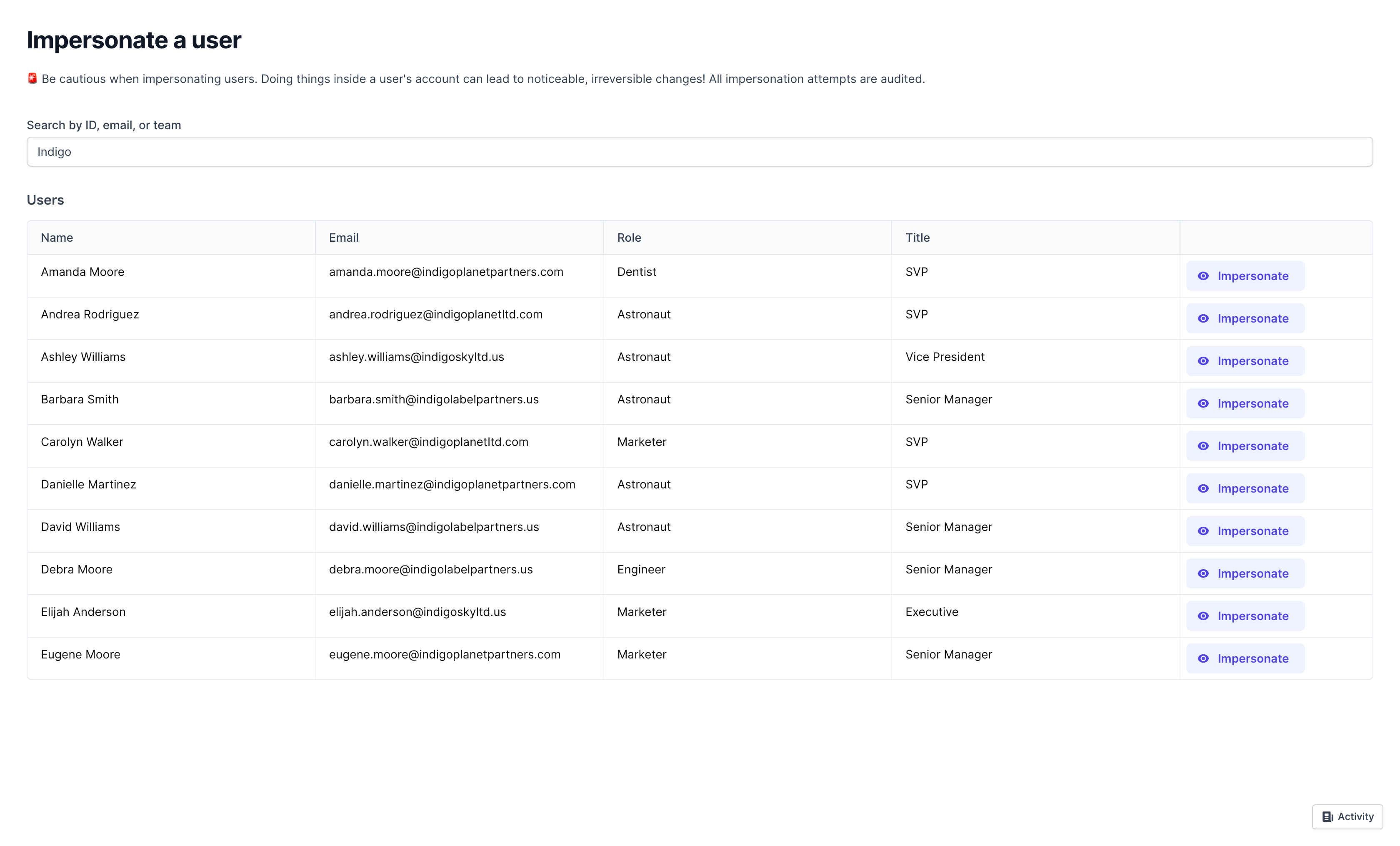 Template for User impersonation tool